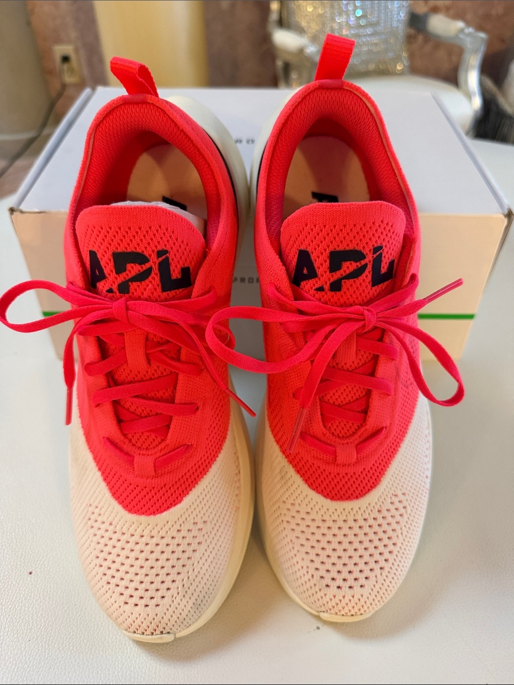 APL Coral neon  and Cream Knit Runner/walker
